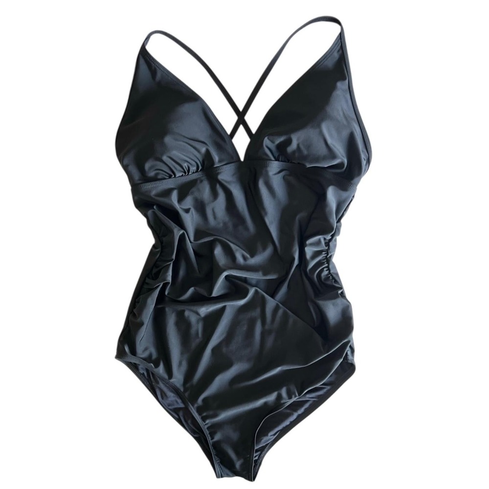 Summer Mae Swimsuit Womens Large One Piece Ruched‎ Cross Back Adjustable Straps